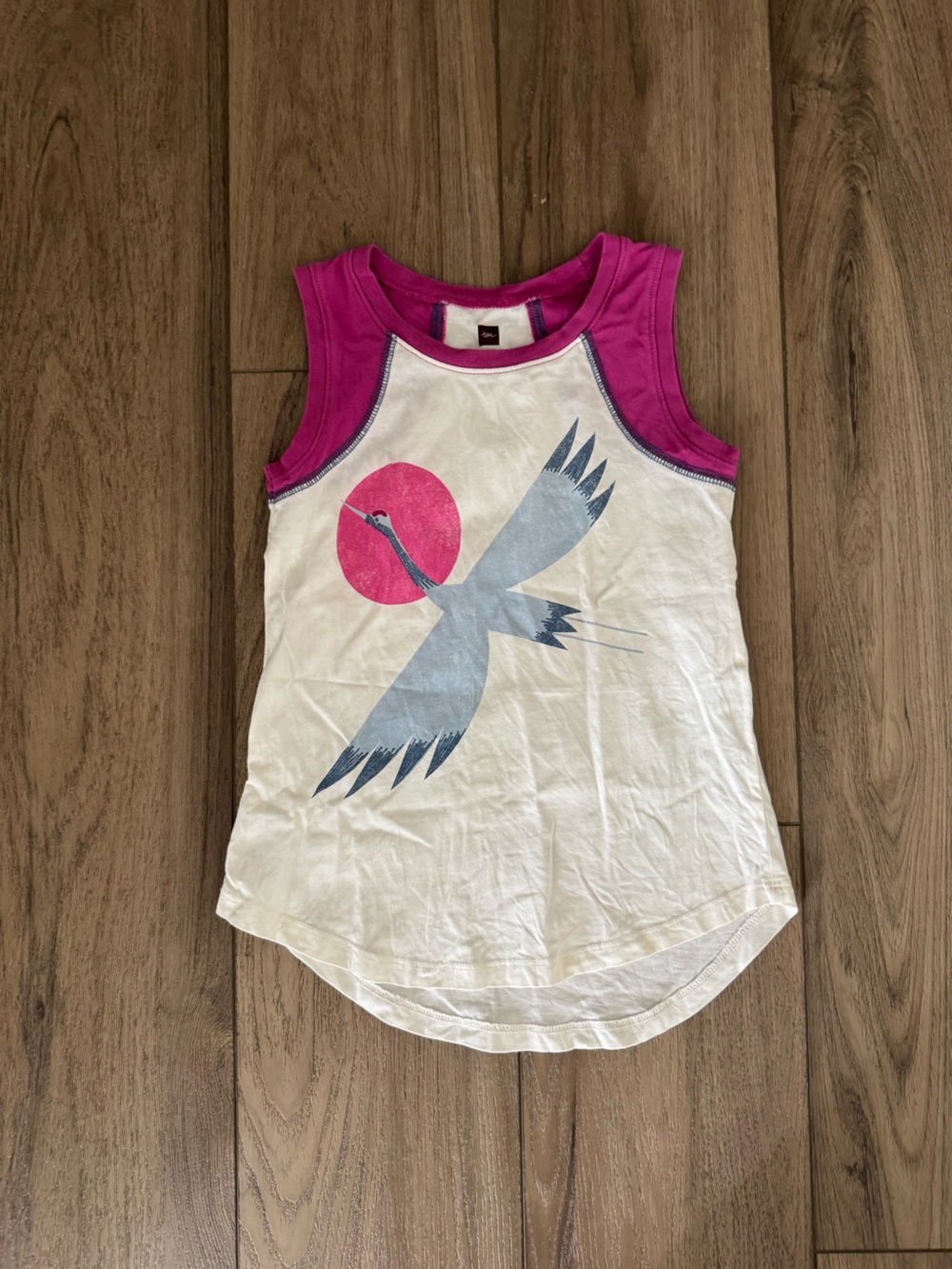 Tea Collection Girls White & Magenta Crane Graphic Tank Top size 5